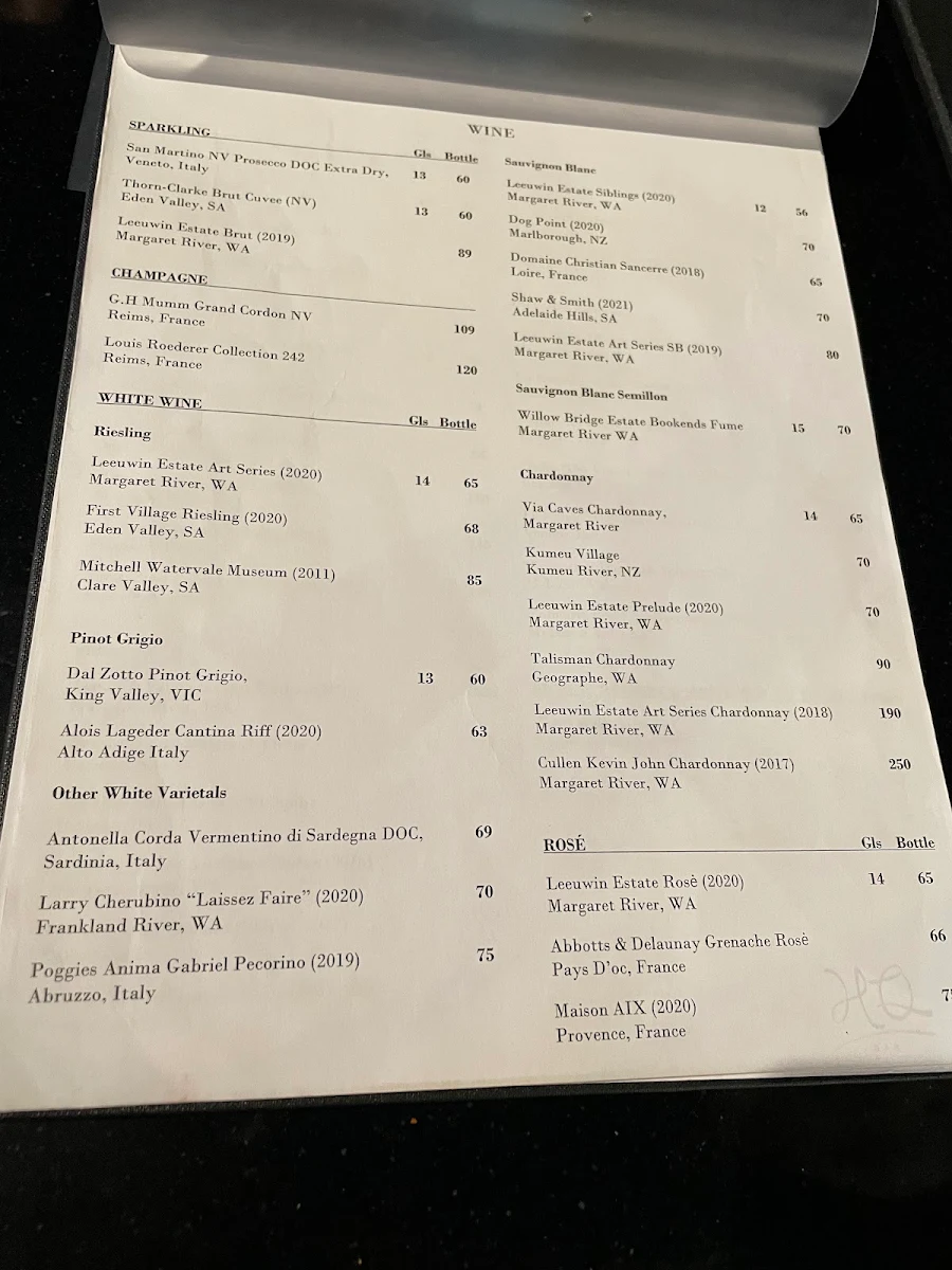 Menu, HQ Bar + Kitchen