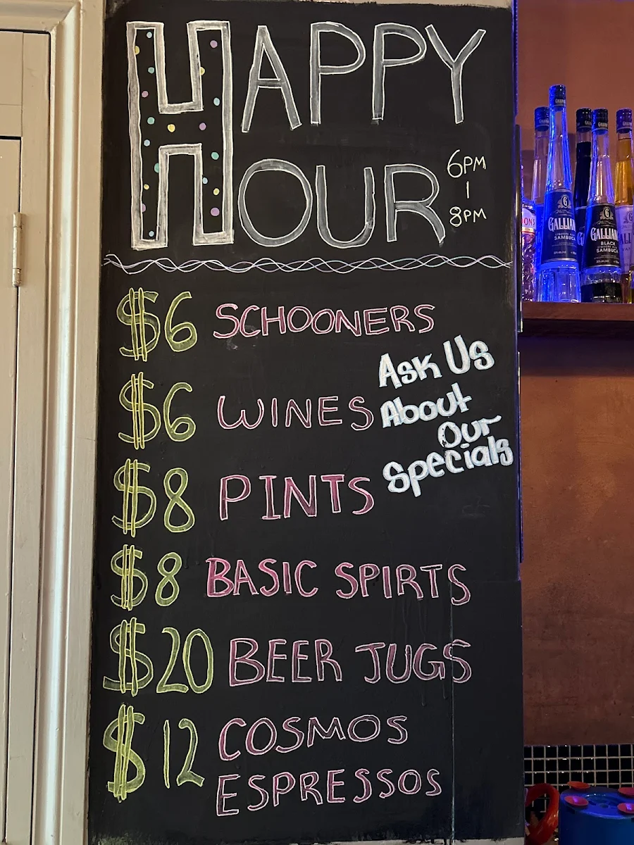 Menu, JDs Bar & Lounge