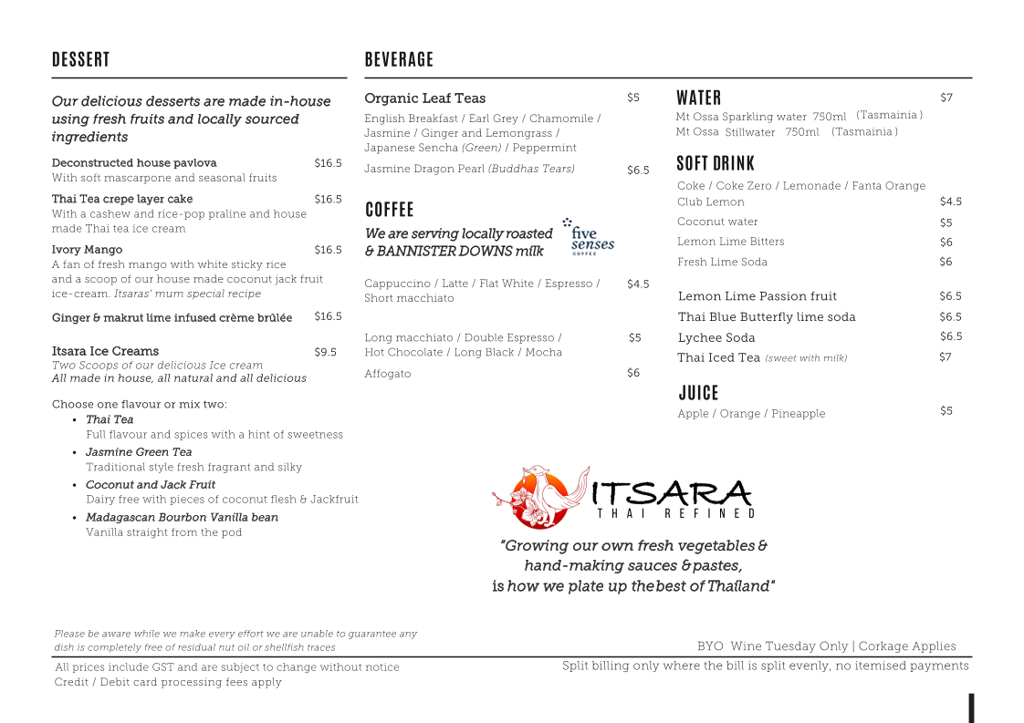 Menu, Itsara