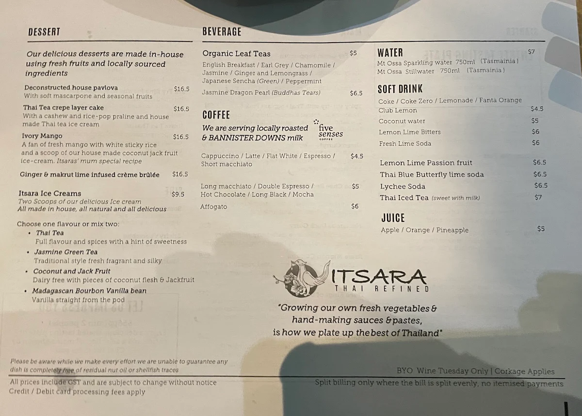 Menu, Itsara