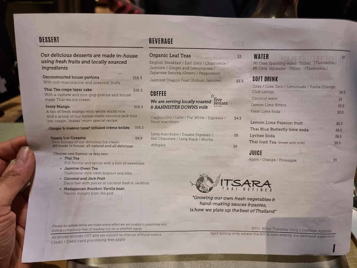 Menu, Itsara