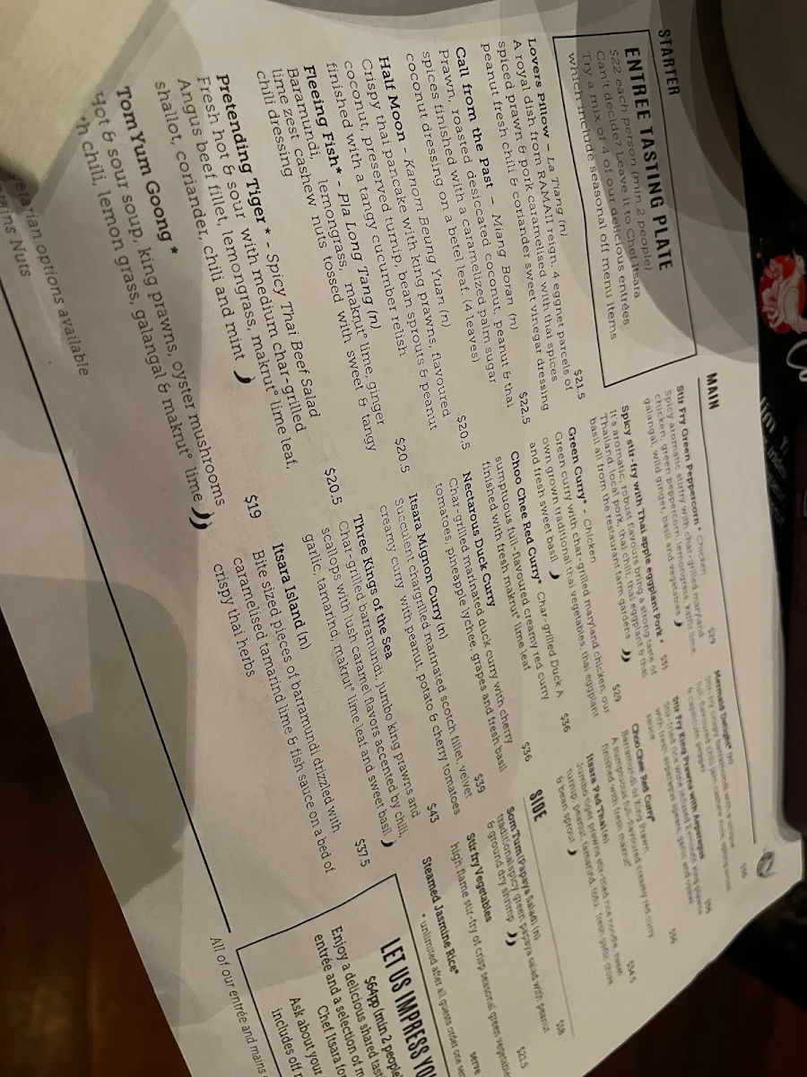 Menu, Itsara