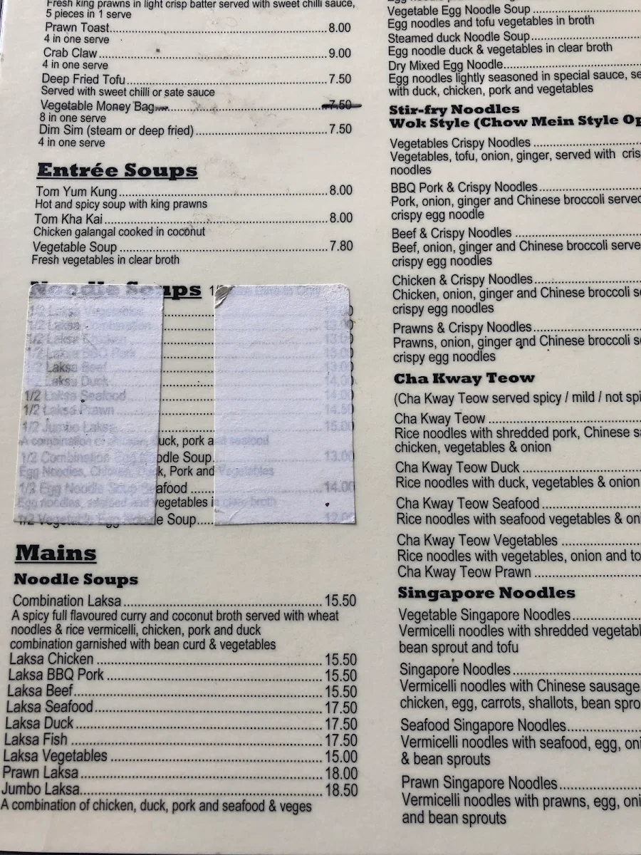 Menu, Dickson Asian Noodle House