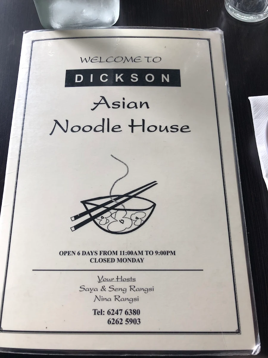 Menu, Dickson Asian Noodle House