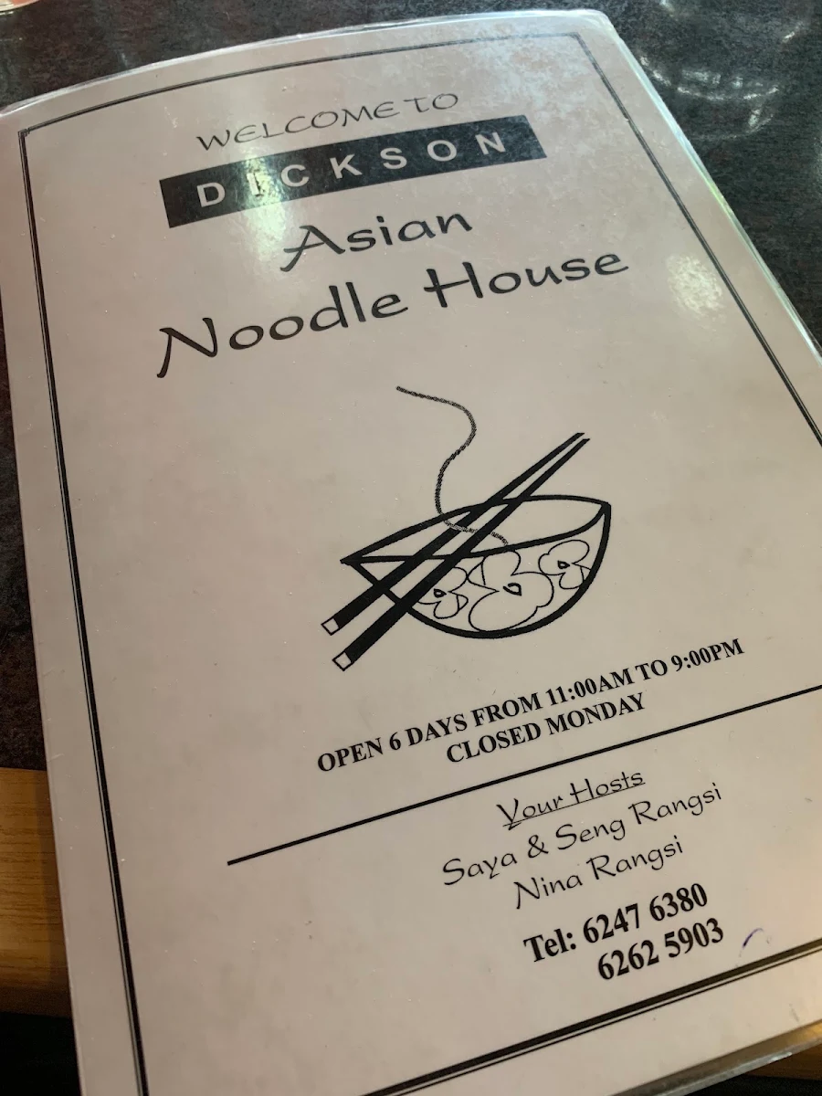 Menu, Dickson Asian Noodle House