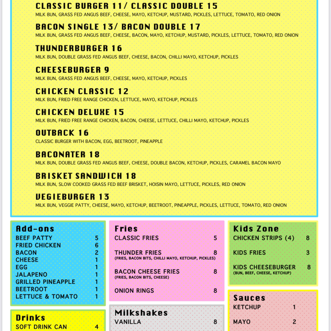 Menu, 1090 Burger