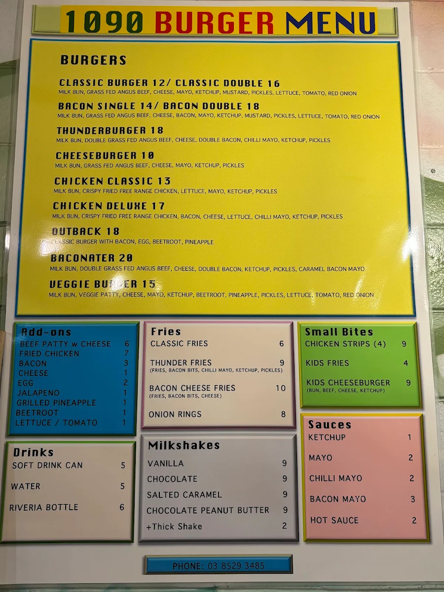 Menu, 1090 Burger