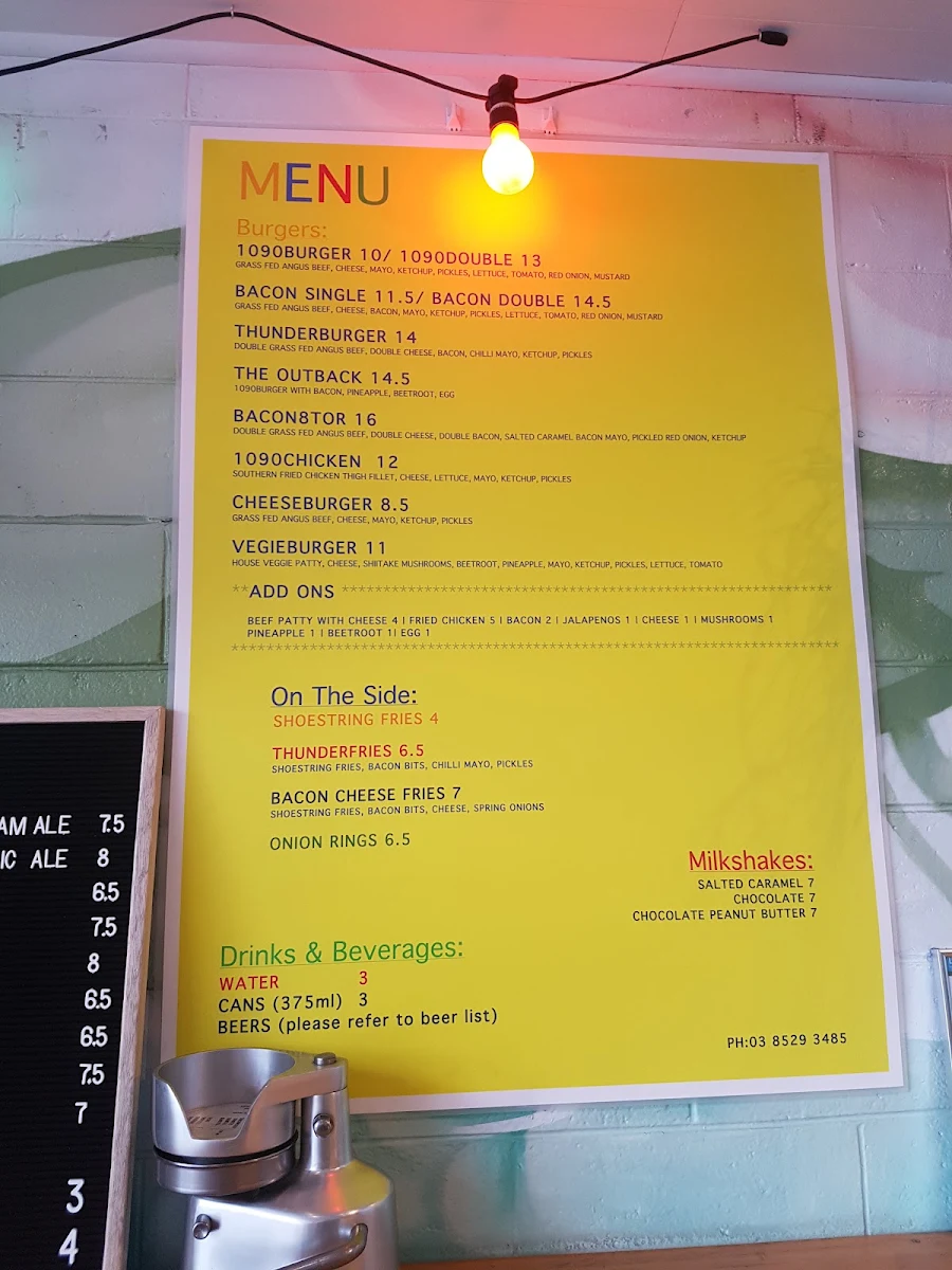 Menu, 1090 Burger