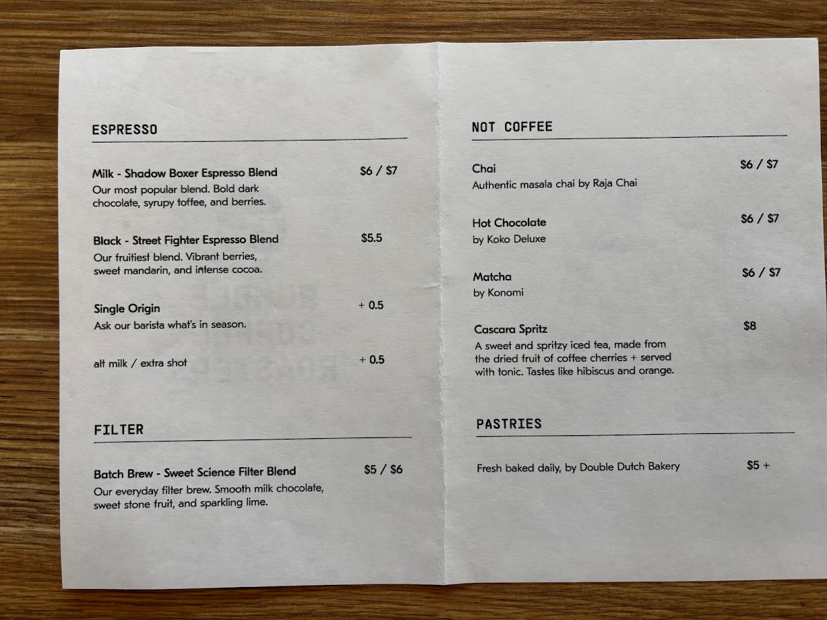 Menu, Rumble Coffee Roasters - Macaulay Road Espresso Bar