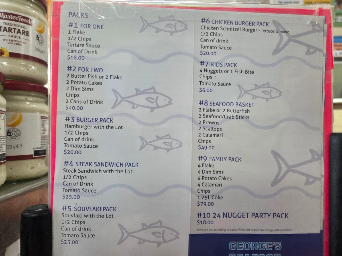 Menu, George's Seafood