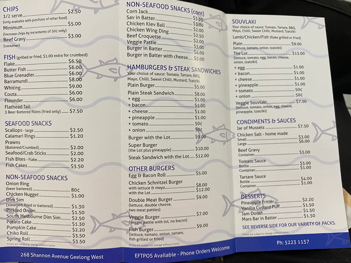 Menu, George's Seafood
