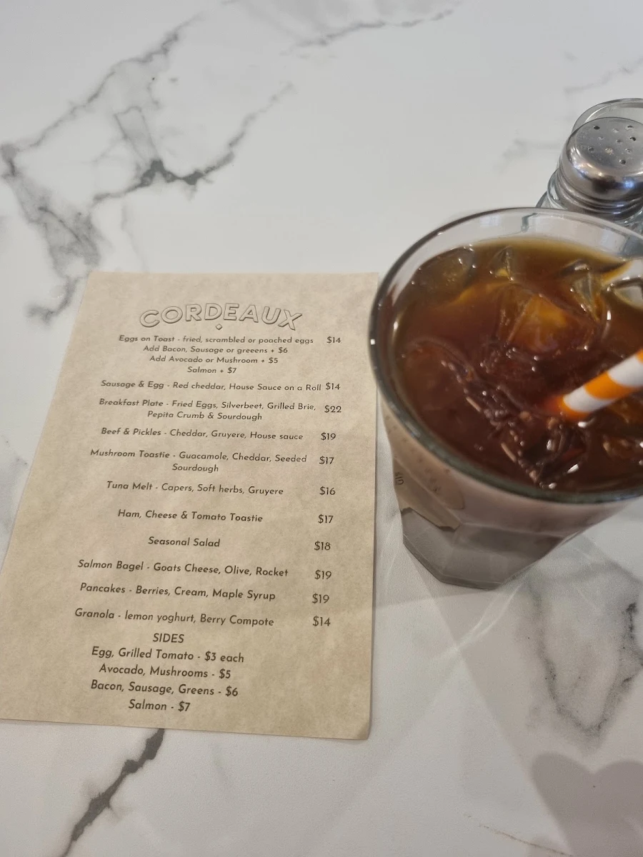 Menu, Cordeaux Social Club