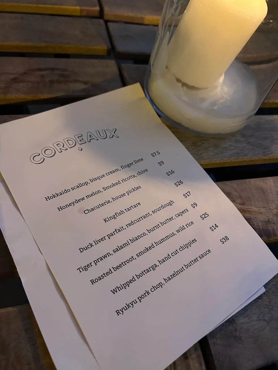 Menu, Cordeaux Social Club