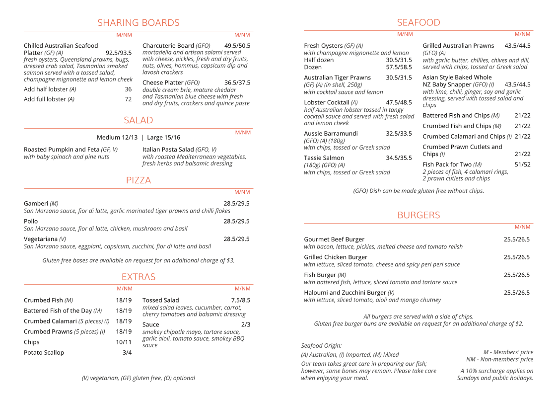 Menu, Snapper & Co.