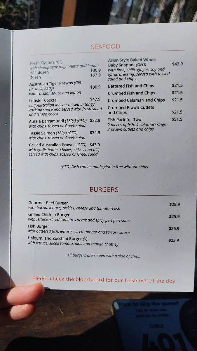 Menu, Snapper & Co.