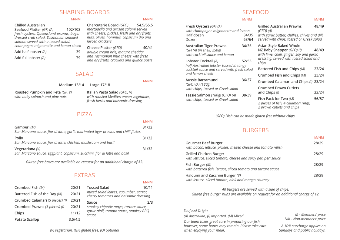 Menu, Snapper & Co.