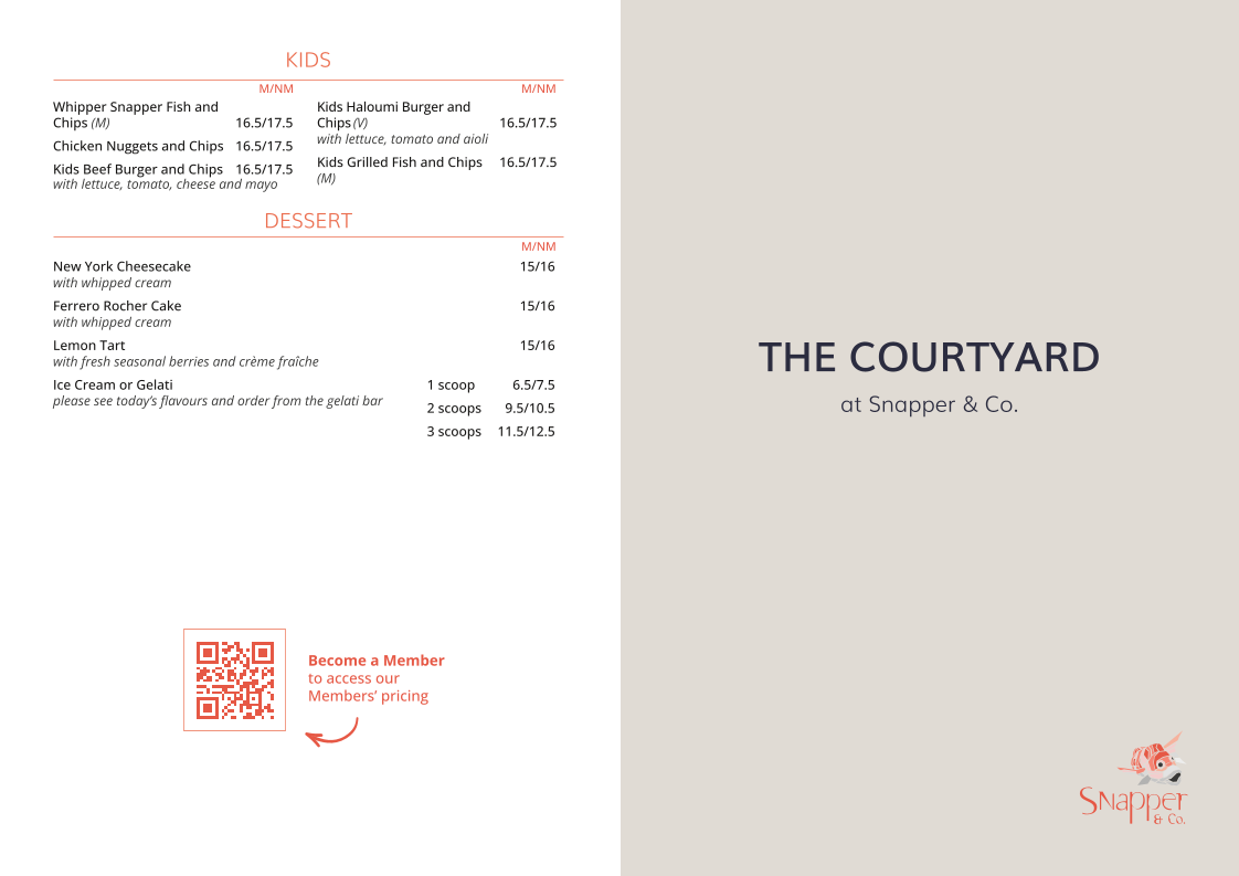 Menu, Snapper & Co.