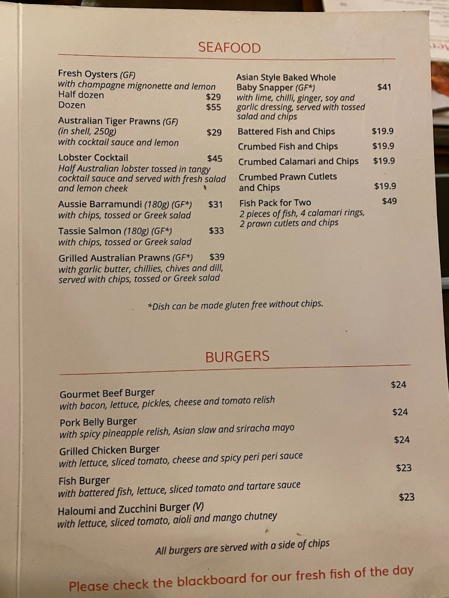 Menu, Snapper & Co.