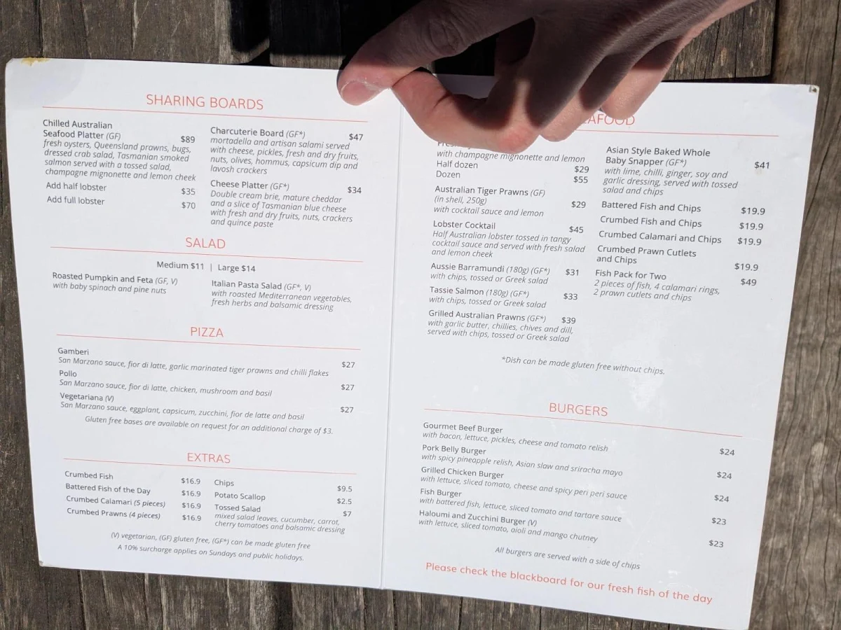 Menu, Snapper & Co.