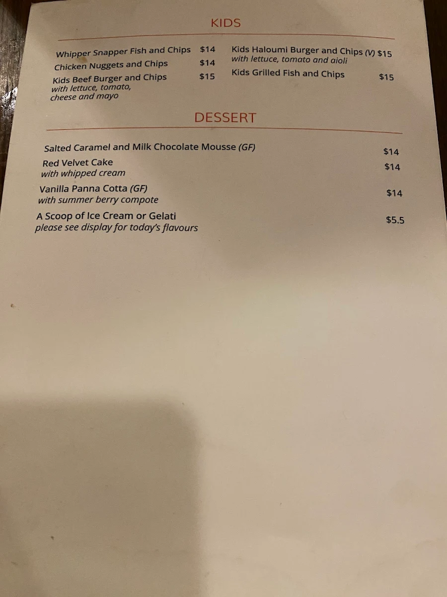 Menu, Snapper & Co.