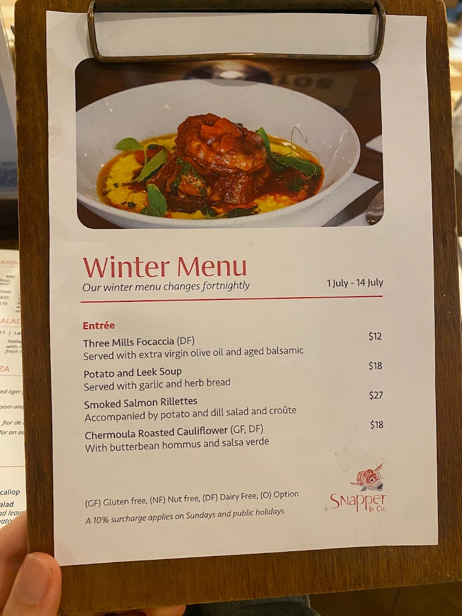 Menu, Snapper & Co.