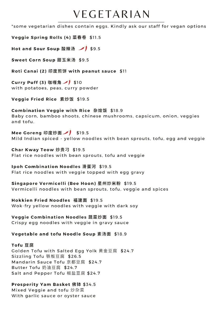 Menu, Mr.Lee Malaysian Cuisine