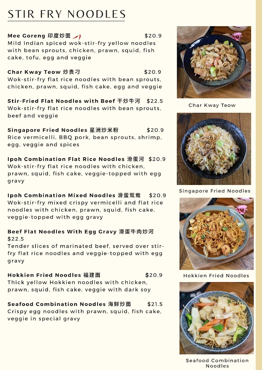 Menu, Mr.Lee Malaysian Cuisine