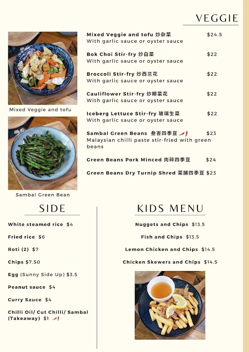 Menu, Mr.Lee Malaysian Cuisine
