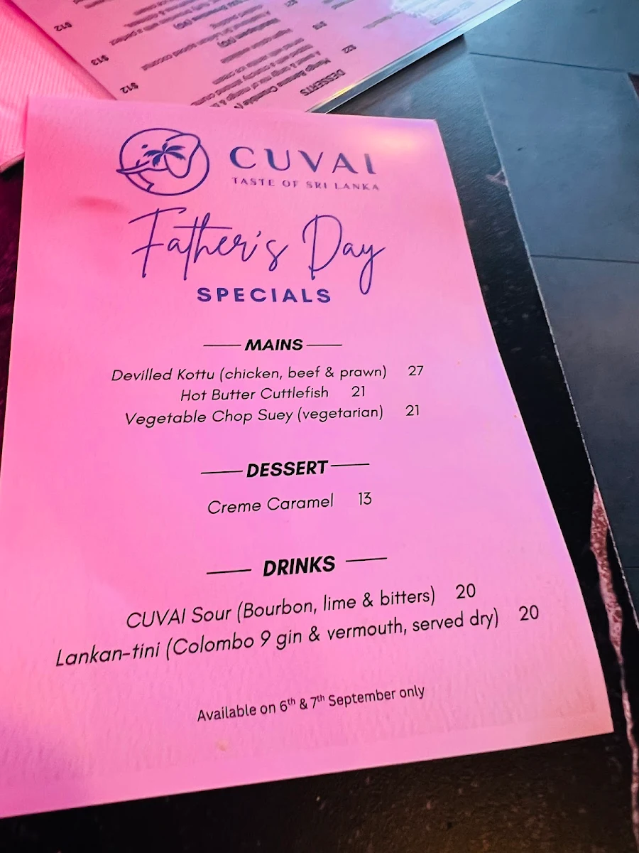 Menu, Cuvai Bella Vista