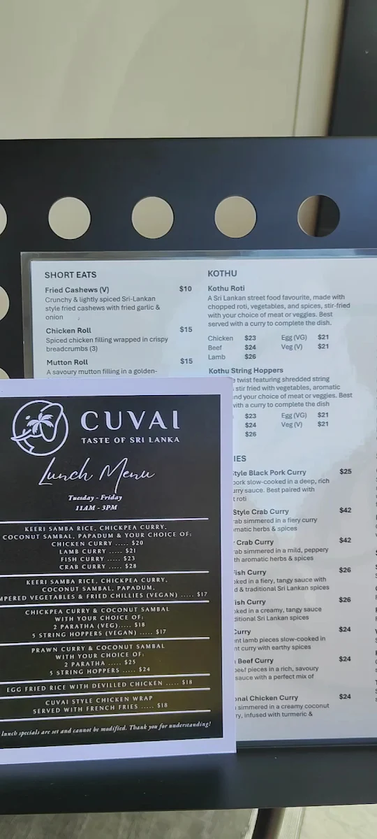 Menu, Cuvai Bella Vista
