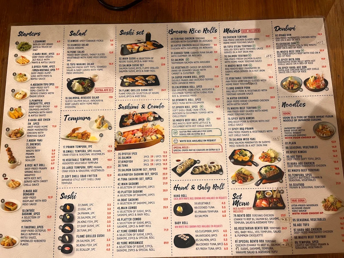 Menu, Yume