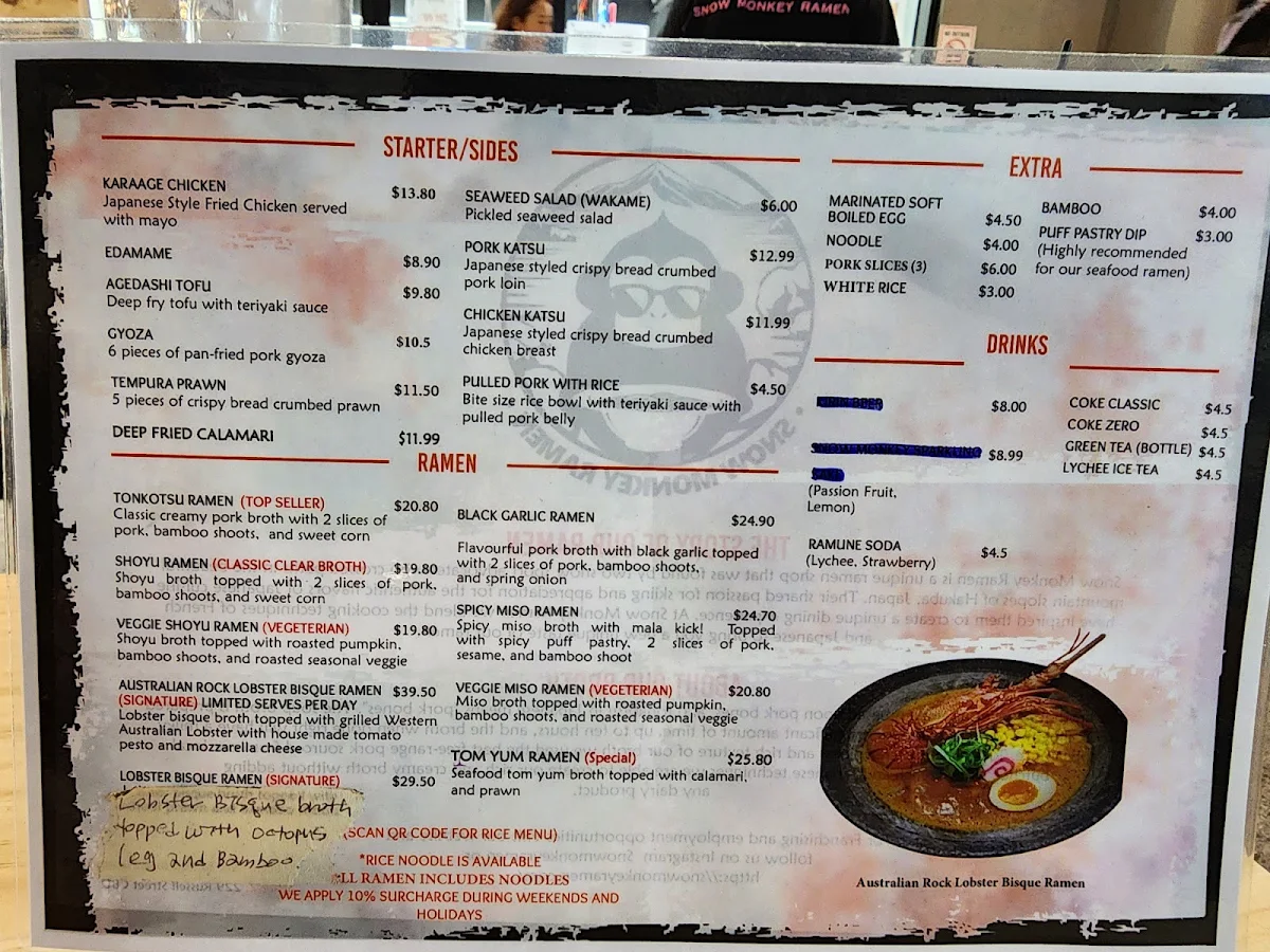 Menu, Snow Monkey Ramen