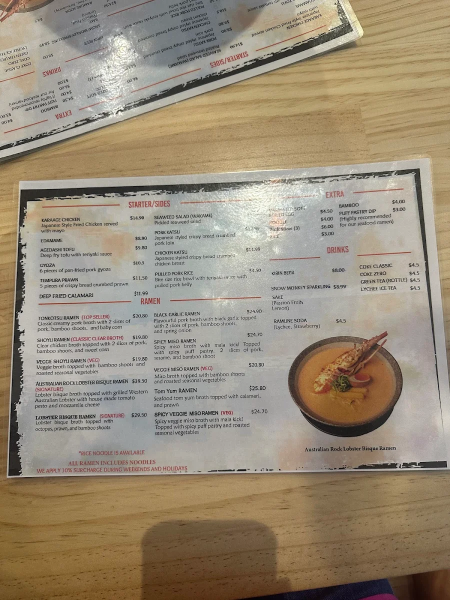 Menu, Snow Monkey Ramen