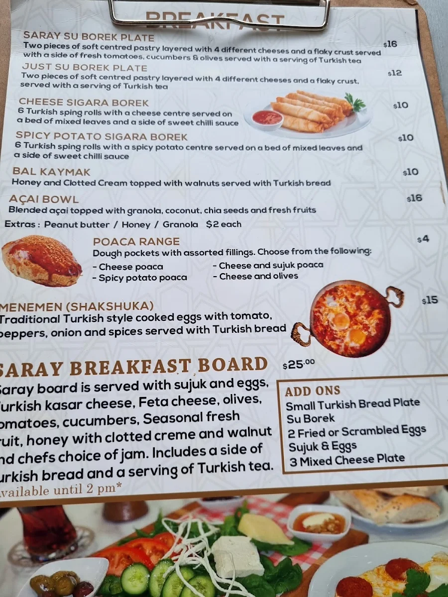 Menu, Saray Sweets
