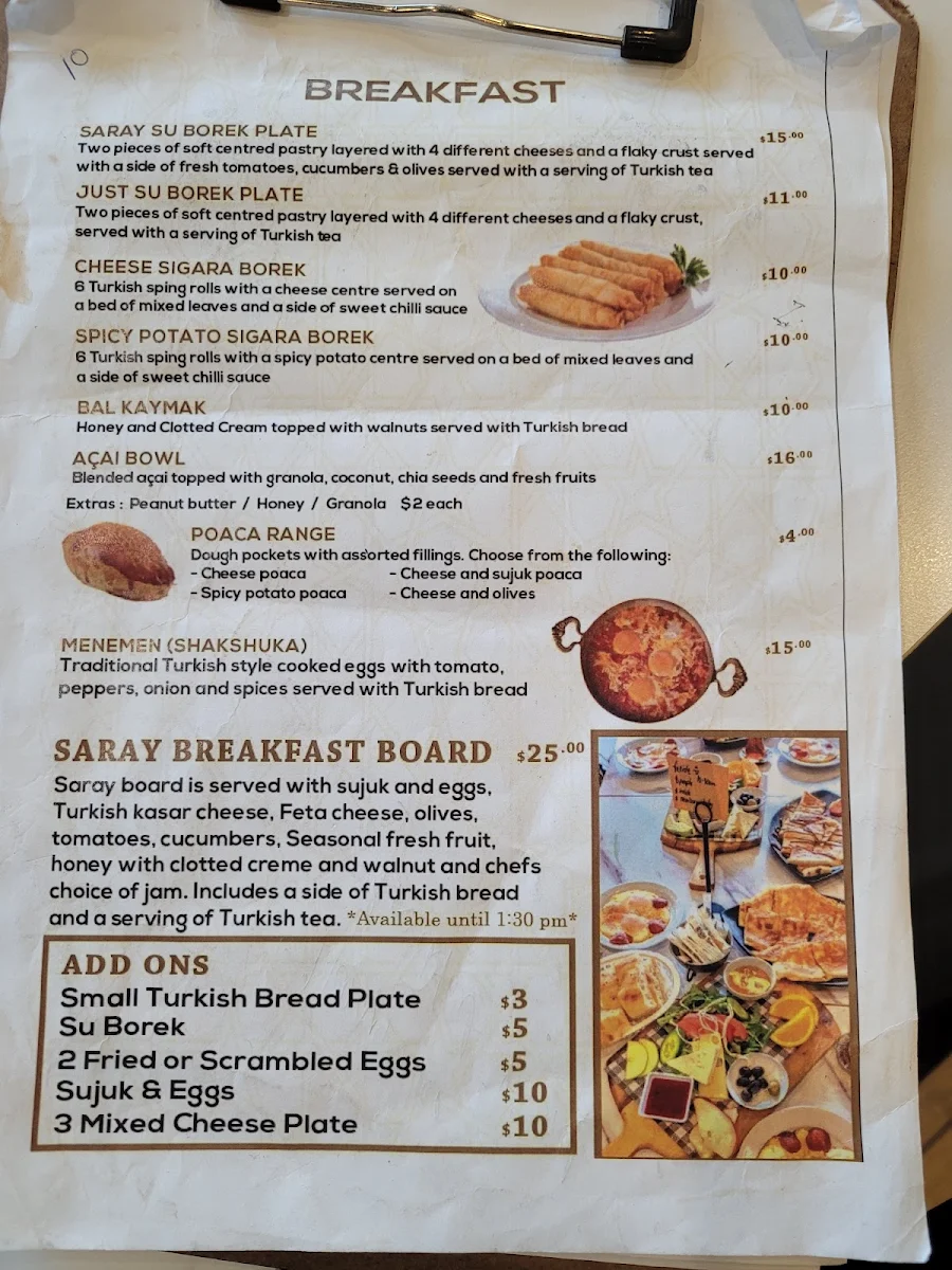 Menu, Saray Sweets