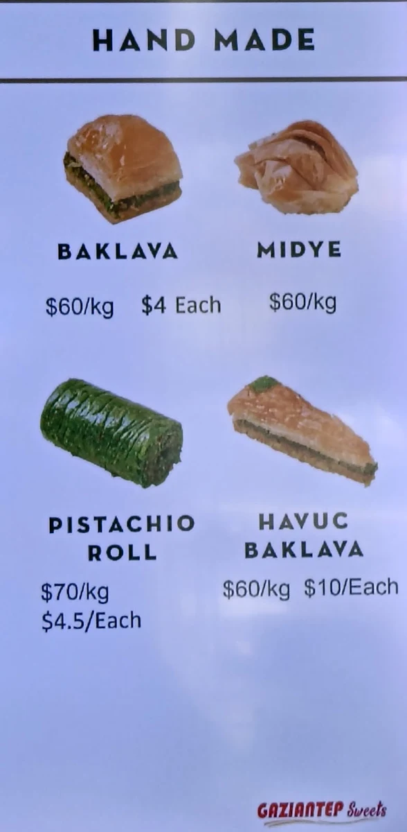 Menu, Saray Sweets