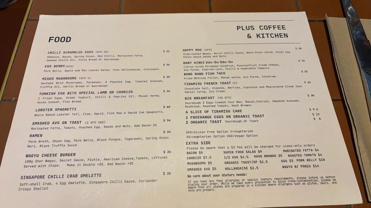 Menu, Plus Coffee & Kitchen