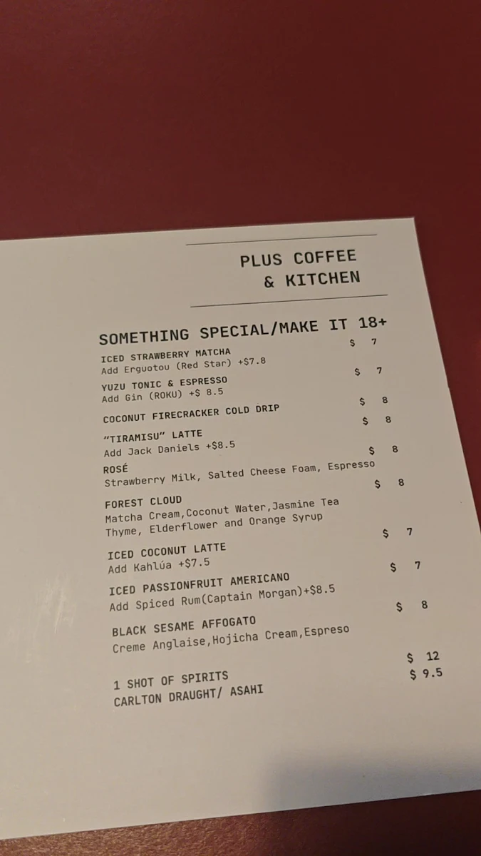 Menu, Plus Coffee & Kitchen