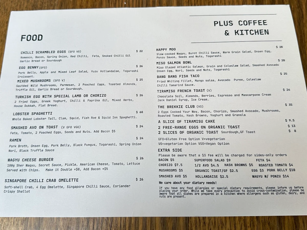 Menu, Plus Coffee & Kitchen