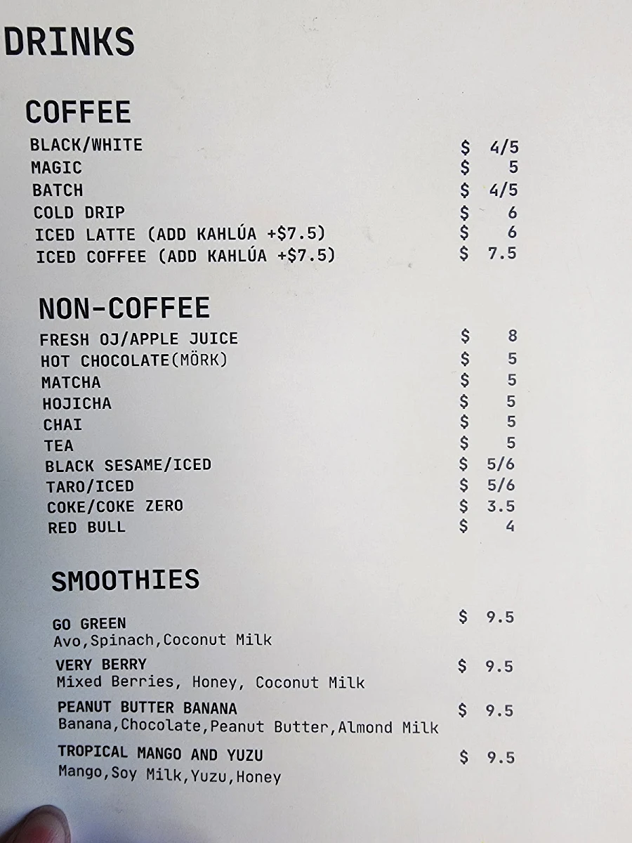 Menu, Plus Coffee & Kitchen