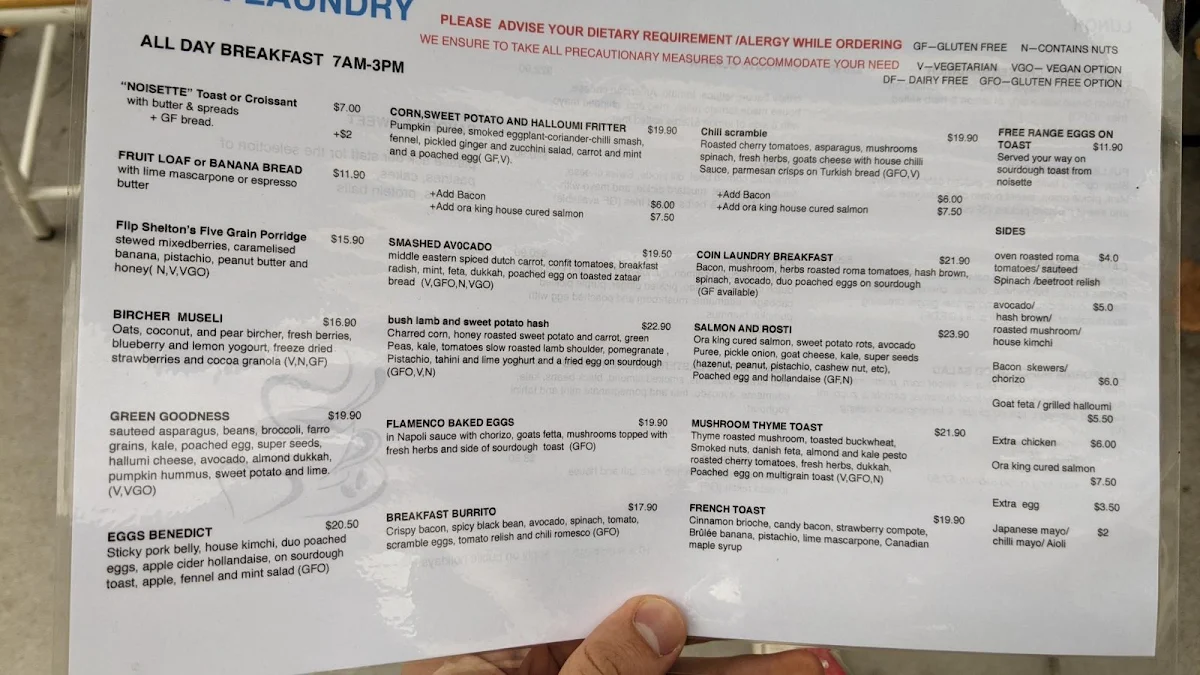 Menu, Coin Laundry Cafe