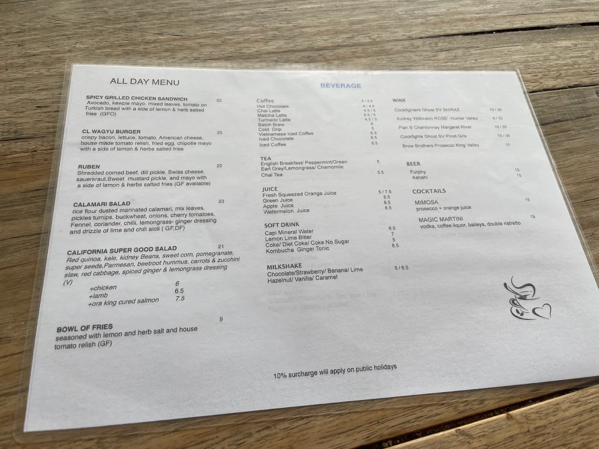 Menu, Coin Laundry Cafe
