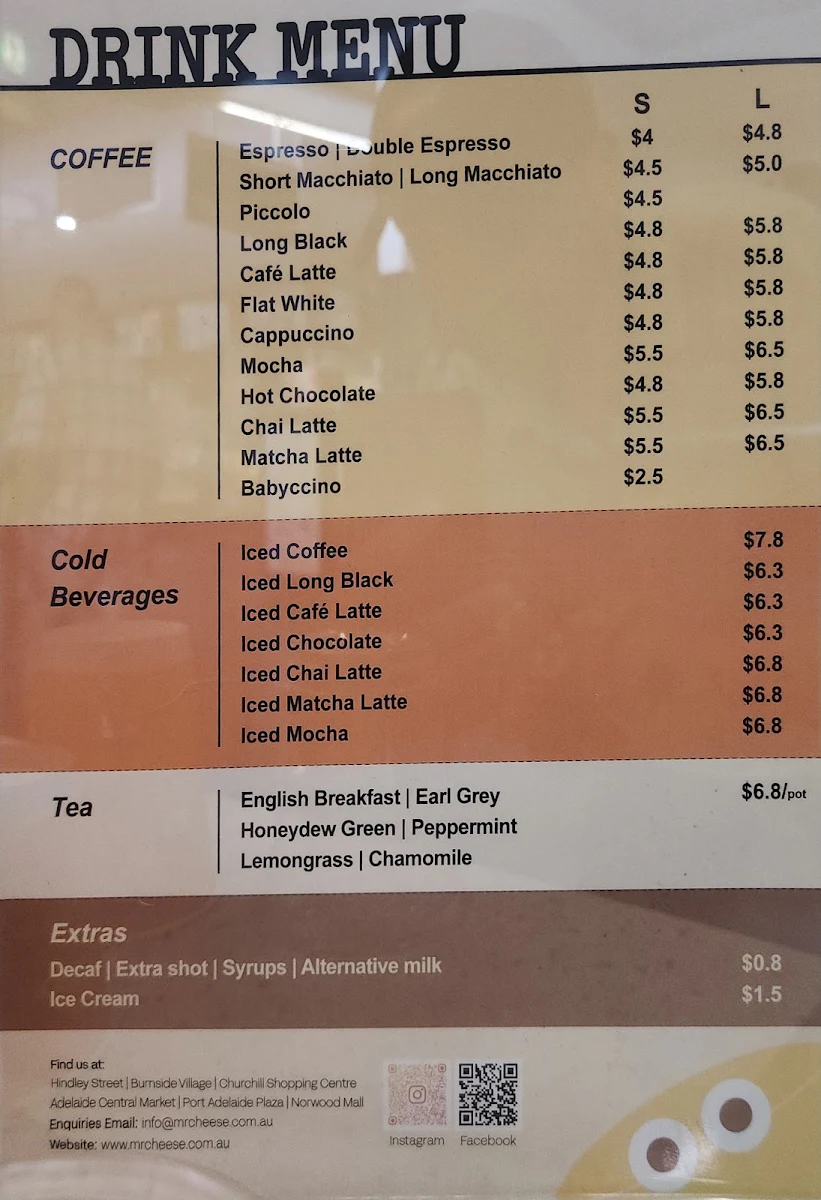 Menu, Mr.Cheese Churchill Store