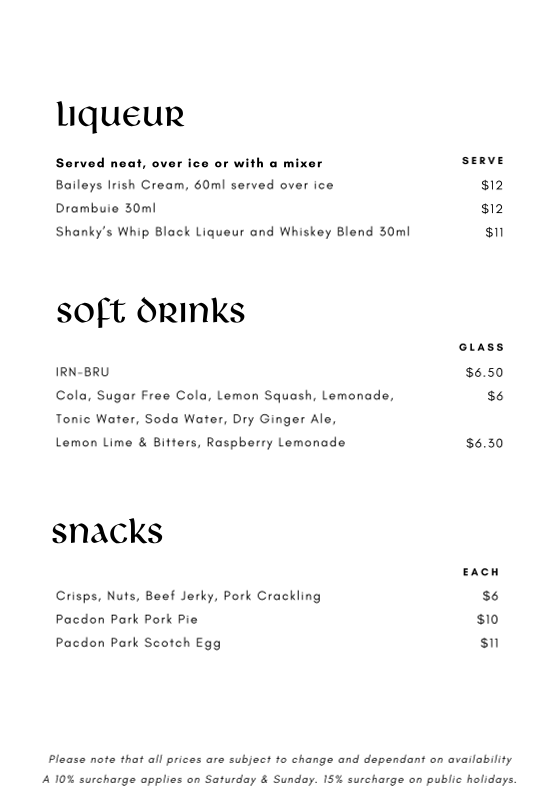 Menu, Invergordon Bar