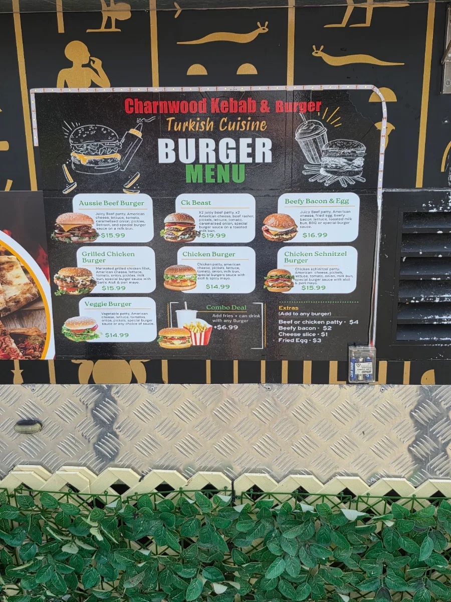 Menu, Charnwood Kebab & pizza