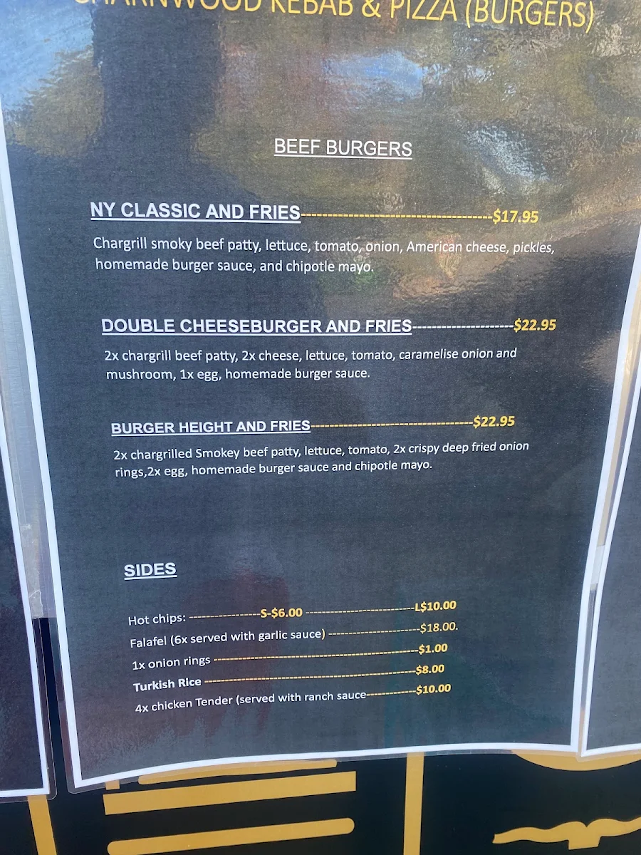 Menu, Charnwood Kebab & pizza
