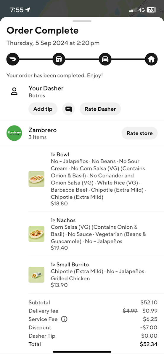 Menu, Zambrero Mornington