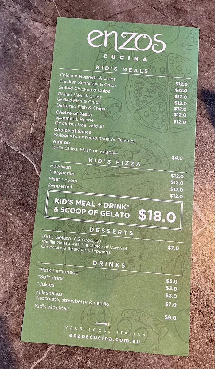 Menu, Enzo’s Cucina Penshurst