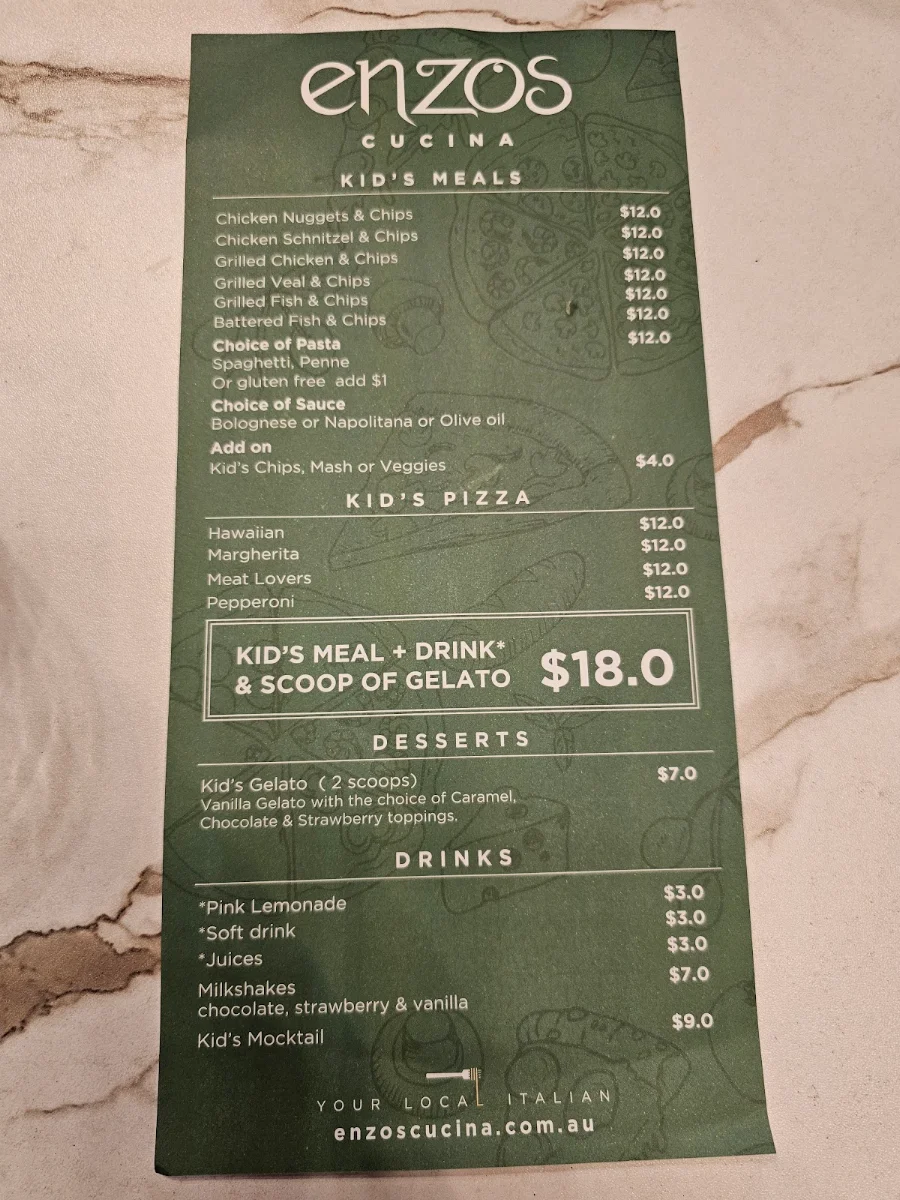 Menu, Enzo’s Cucina Penshurst