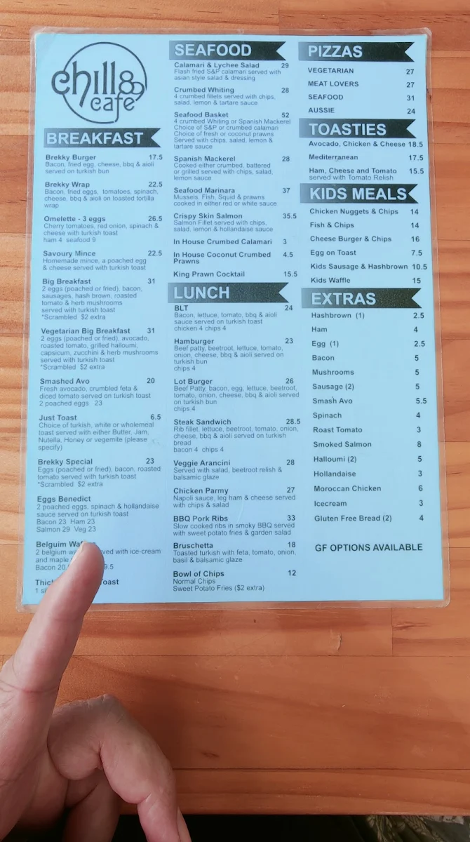 Menu, CHILL BISTRO.